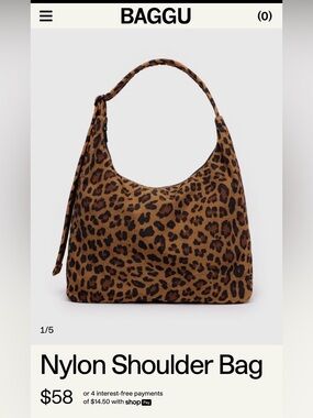 BAGGU Leopard Print Nylon Shoulder Bag - with zipper